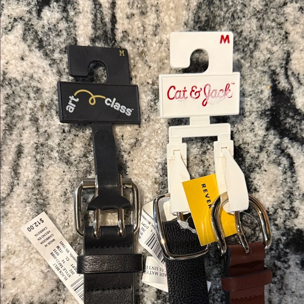 NWT kids size M Stylish Black, Brown and pink Leather Belts. Art class/Cat&Jack